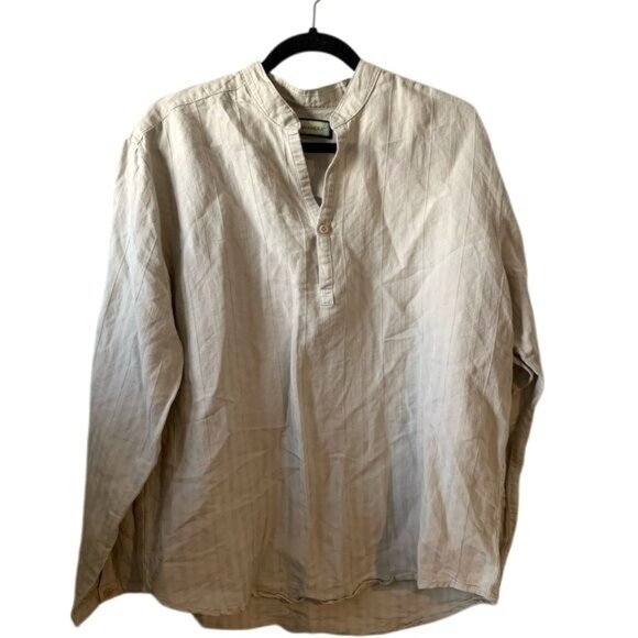 Havanera Beige Striped Long Sleeve Shirt L Ramie/Rayon - Picture 1 of 10